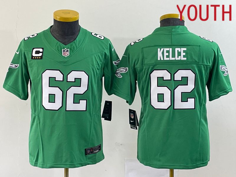 Youth Philadelphia Eagles #62 Kelce Green Nike Throwback Vapor Limited NFL Jerseys